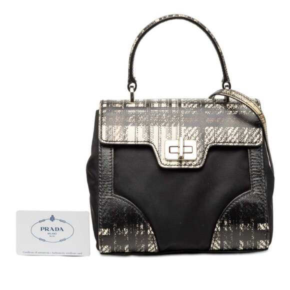 Prada Check Crossbody Handbag/Shoulder Bag 2WAY 1BA014 Black Nylon Women's PRADA - Picture 6 of 6